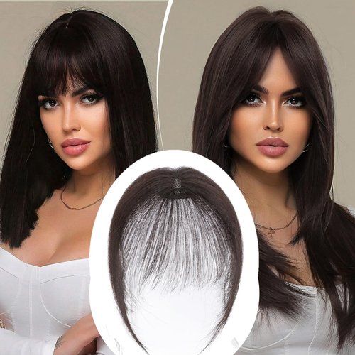 Rich Choices Clip in Bangs #1B Natural Black Clip on Bangs For Women Bangs Hair Clip Human Hair 360° 3D Cover Air Bangs Clip on Human Hair 8inch Hair Toppers for Women Real Human Hair