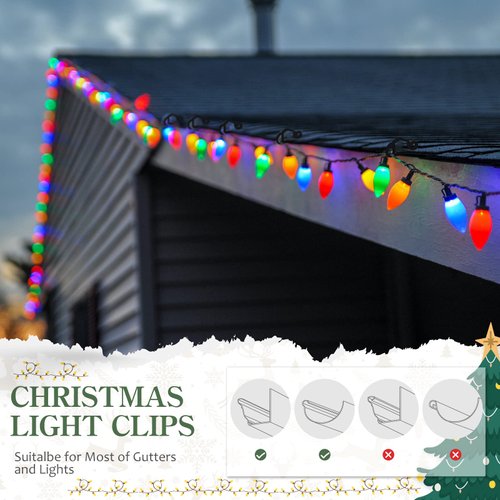 MEILIDY Christmas Light Clips, White Holiday Light Clips Weatherproof Outside Gutter Clip Hooks String Lights Holder Clips Outdoor Seasonal Lighting Hooks for Halloween Christmas - 100 Pcs