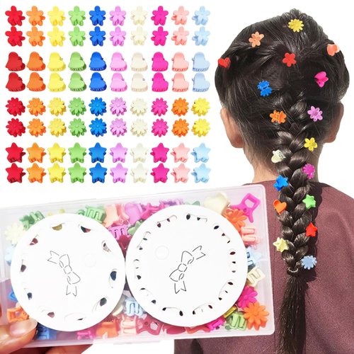 80Pcs Mini Heart Hair Clips Small Flower Claws for Girls Women, Cute Star Tiny Claws Clips for Thin Fine Hair,Bangs Daisy Clips for Baby Toddler Kids Teens Hair Pins with Transparent Box Multi-Colored