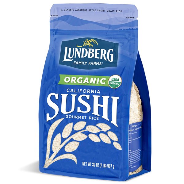 Lundberg Organic California Sushi Rice - Short Grain Rice, White Japanese-Style Sticky Rice for Perfect Sushi Rolls, Rice Bowls, and Mochi, White Rice Grown in California, 32 Oz