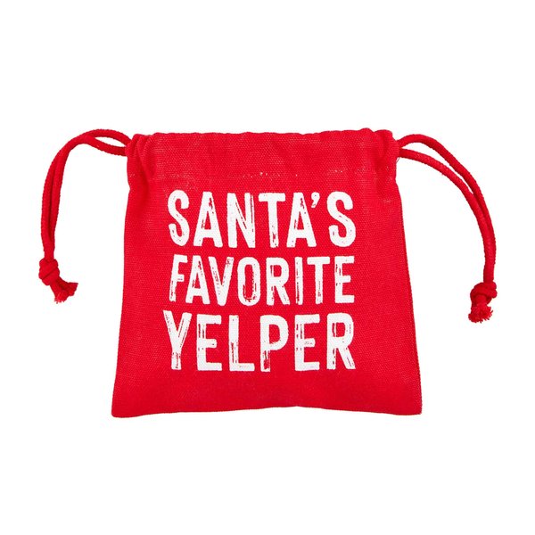 Mud Pie Santa's Favorite Dog Toy, Bag 5 1/2" x 5 1/4" | Bone 2 3/4" x 5 1/2" | Toy Approx 4" x 3"
