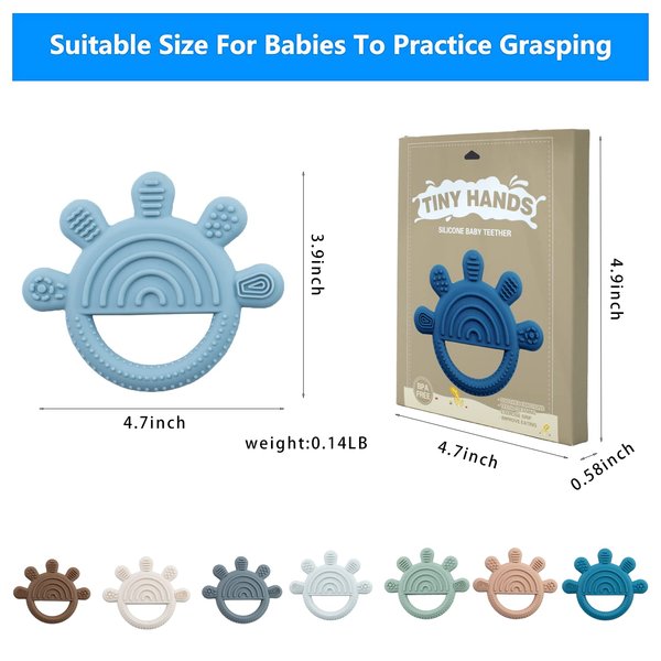 Baby Teething Toys Silicone Teethers BPA Free Silicone Rudder Ring Soothe Babies Gums (Light Blue)