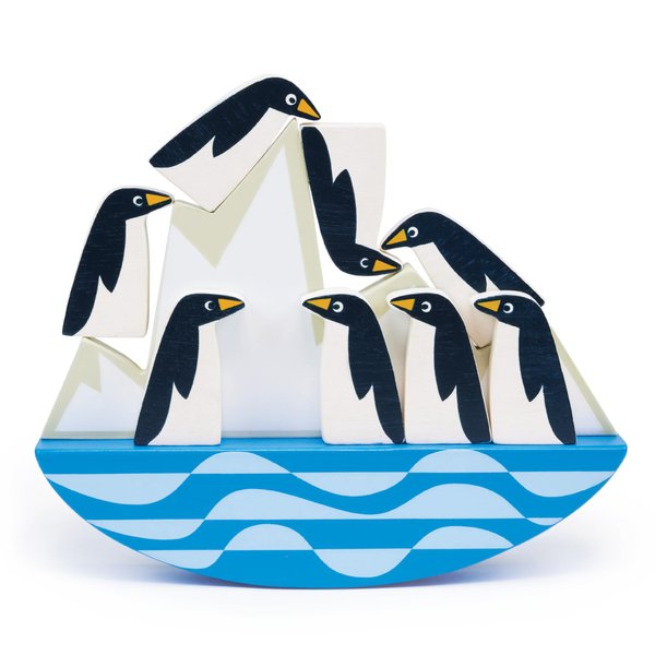 Mentari Toys - Balancing Penguins - 9pc Wooden Stacking Toy for Toddlers - Animal Balancing Activity Toy on Rocking Iceberg - Boost Fine Motor Skills and Dexterity - Age 2+