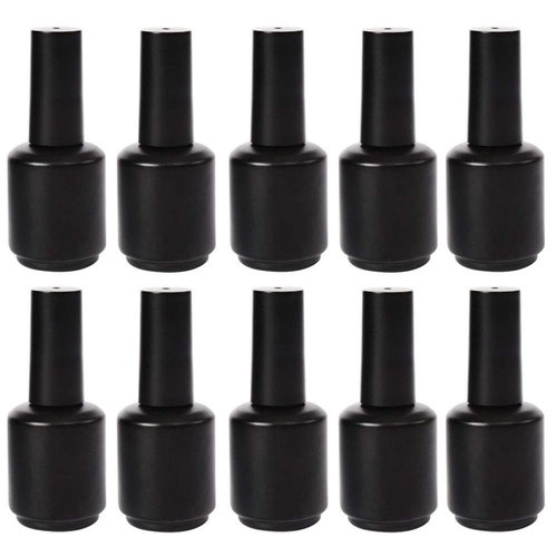 Teensery 10 Pcs 15ml Glass Nail Polish Bottles Empty Refillable Nail Polish Bottle Containers with Brush Cap for Nail Art Sample (Black)