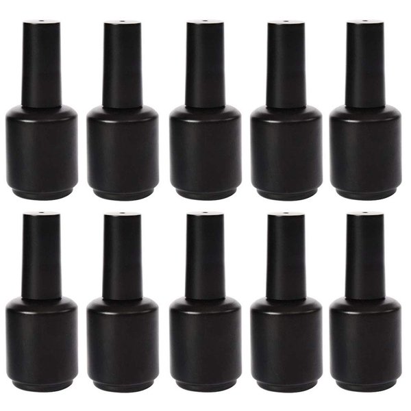 Teensery 10 Pcs 15ml Glass Nail Polish Bottles Empty Refillable Nail Polish Bottle Containers with Brush Cap for Nail Art Sample (Black)