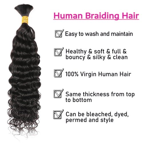 Water Wave Braiding Hair 16inch 100g With 2Bundles fo Braiding Micro Human Braiding Hair 100% Unprocessed Brazilian Virgin Human Hair Extensions(16inch,Natural Black)