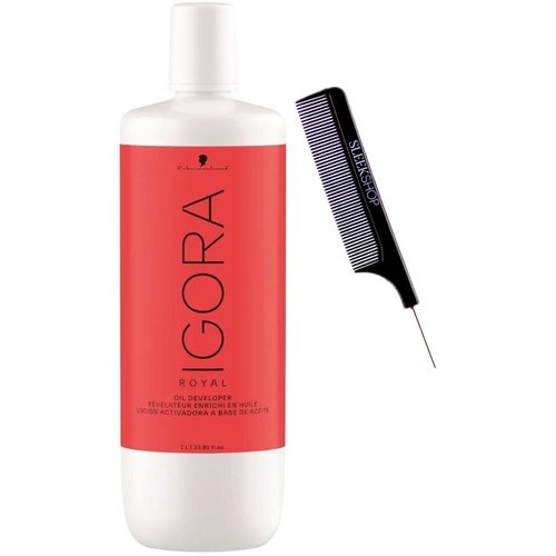 Sleekshop Comb + Schwarzkapf IGORA ROYAL Oil Developer 6% / 20 Vol for Haircolor Creme Dye, NEWEST 2024-2025 Version (w/Sleek Comb) Hair Color Hydrogen Peroxide Cream Activator (6% / 20 Volume)