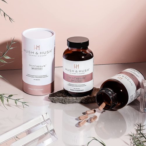 Hush & Hush SkinCapsule Brighten+ - Skin Brightening Vitamin C Supplement - Glowing Skin Beauty Vitamins - Reduces Dark Spots & Discoloration - Vegan, Non-GMO, Gluten Free - 60 Capsules