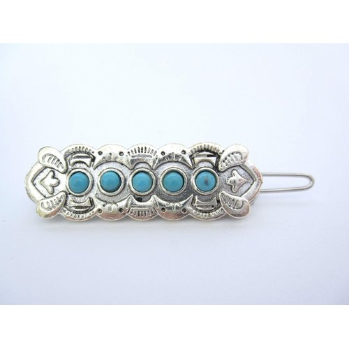 Generic Turquoise blue and silver metal hair clip barrette fine thin hair