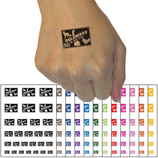Delaware First Peach Blossom Grey Fox Blue Hen United States Temporary Tattoo Water Resistant Fake Body Art Set Collection - Yellow (One Sheet)