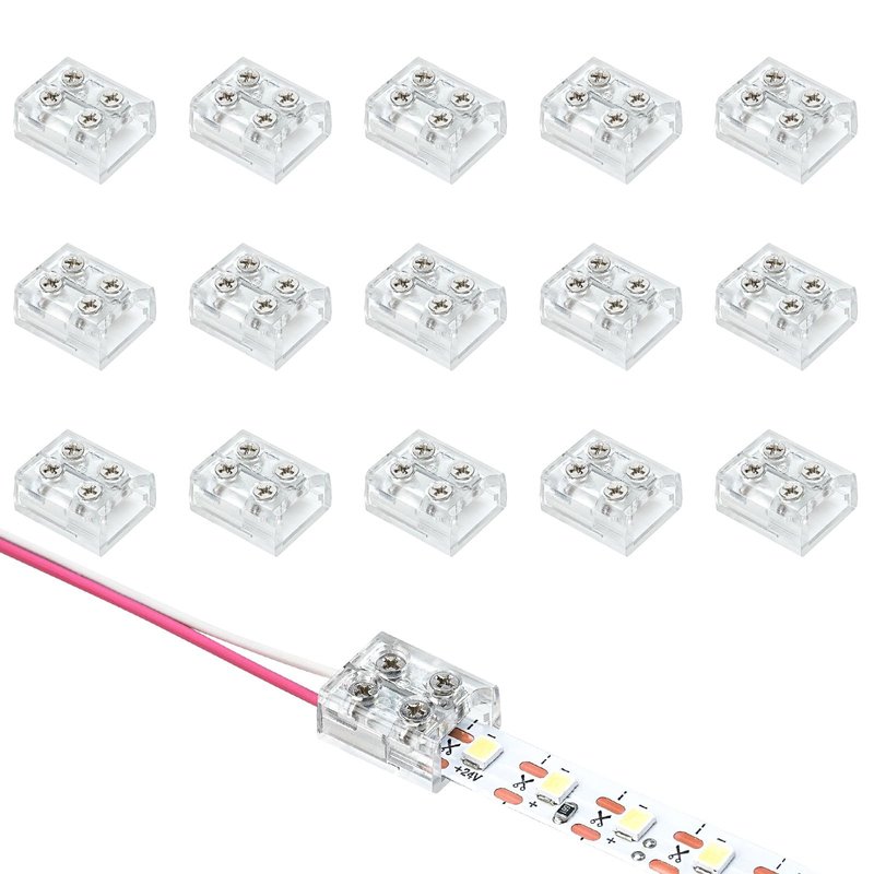 Chihutown 15 Pack LED Tape Lights Connectors, 2-Pin 10mm Transparent ...