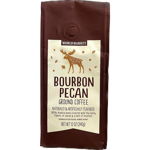 World Marke Bourbon Pecan Ground Coffee Beans - Seasonal Limited Edition Coffee Pure Arabica, Great Aroma Rich Flavored Coffee | Gourmet Blend of Central & South American | 12 Ounce, 1 Pack