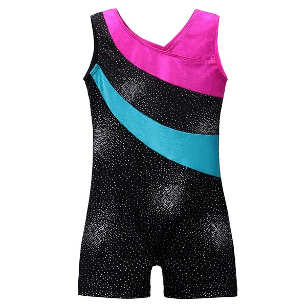 DAXIANG Christmas Gifts for Girls Leotard for Girls Gymnastics Outfit Black Shorts Dance Leotard Hot Blue Pink Stars 7-8Y
