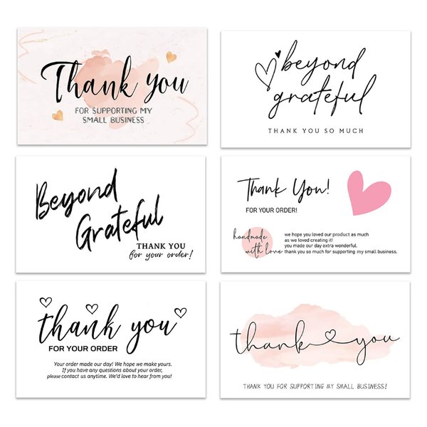 300PCS Thank You For Supporting My Business Cards, 6 Styles-2" x 3.5" Small Customer Appreciation Card for Shop, Online Retailers, Business Supplies and Local Stores