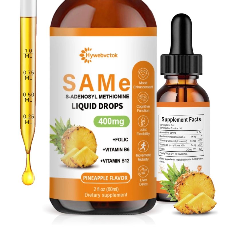 Liquid SAM E Drops, 2 Fl Oz,SAM-E(SAMe) Supplement 400MG S-Adenosyl-L ...