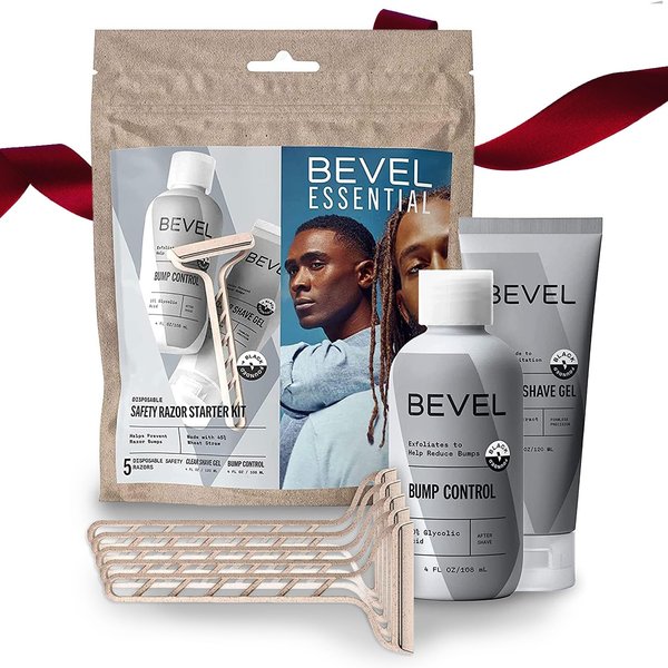 Bevel Essentials Disposable Safety Razor Shaving Starter Kit for Men, Includes 5 Stainless Steel Double Sided Safety Razors, Clear Shave Gel, and Post Shave Bump Control Cream