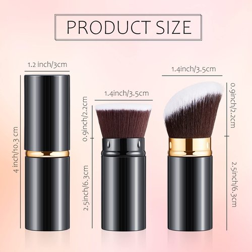 Tessco 2 Pcs Retractable/Nonretractile Kabuki Brush Angled Foundation Makeup Brushes Portable Travel Bronzer Blush Brush with Cover for Blush Bronzer Buffing Loose Powder Cream(Classic Style)
