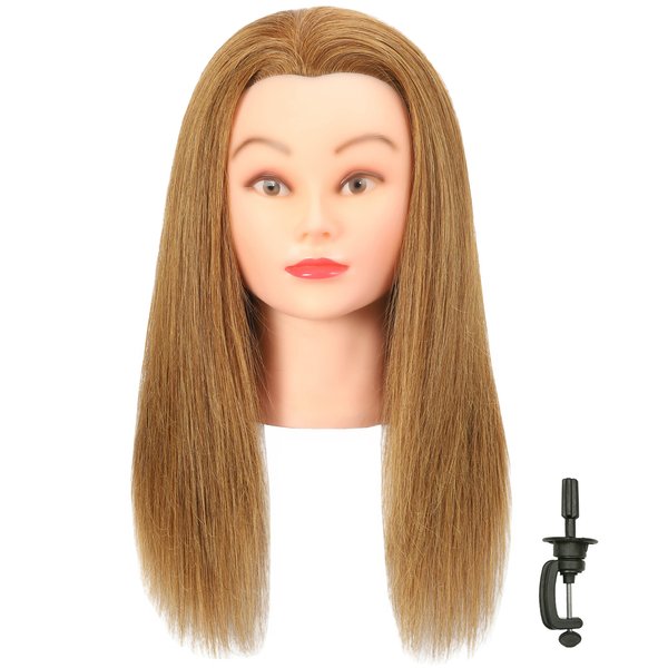 TIANYOUHAIR Brown Real 100% Human Hair Mannequin Head Manikin Cosmetology Doll Training Head with Stand for Hairstylist Hairdresser Practice Braiding Styling Bleaching Dyeing Curling Cutting