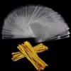 COOLAKE Clear Treat Bags 100 PCS Cellophane Bags Clear Candy Bags with 100 PCS Metallic Twist Ties For Kids Birthday Candy Popcorn Gift Cookie Small (4''by 6'')