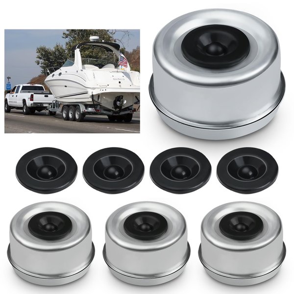 4PCS 2.72'' Trailer Axle Wheel Hub Dust Cap Trailer Bearing Dust Cap with 8 Rubber Plugs Fit for E-Z Lube Caps 7000 to 8000 lbs