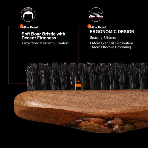 EAGLE FORTRESS Inferno Styler, 100% Pure Boar Bristle Beard & Hair Brush for Men, Wood, Healthier Beards and Hair, Double Duty, Devil's Head Design, Ergonomic Handle, All Hair Types