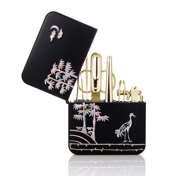 Korean Nail Clipper! Mother of Pearl Three Seven (777) Premium Quality Gift Travel Manicure Grooming Kit Nail Clipper Set (4112MP), Made in Korea, Since 1975 (Gold)