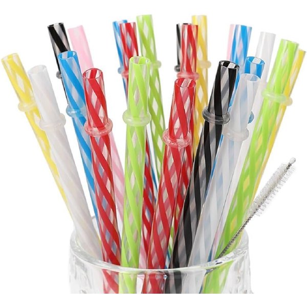 25 Pieces Reusable Plastic Straws. BPA-Free, 9 Inch Long Drinking Transparent Straws Fit for Mason Jar, Yeti Tumbler, Cleaning Brush Included