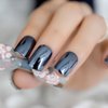 ELEVENAIL Press On Nails Reflective Mirror Blue Metallic Stick On Fake Nails Salon DIY Acrylic Manicure Reusable Medium Short Square False Acrylic Nail Art Tips for Women Girls