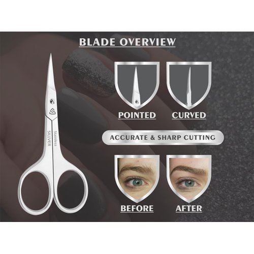 Nail Scissors Curved - Professional Eyebrow Scissors for Women and Men, Facial Hair Small Grooming Scissors for Nail, Eyebrows, Nose Hair, Mustache, Beard, Eyelashes, Dry Skin - Manicure Scissors