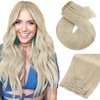 Moresoo Seamless Clip in Hair Extensions Human Hair Blonde Invisible Clip in Human Hair Extensions Seamless Platinum Blonde PU Seamless Extensions Clip in Human Hair Blonde #60 7pcs/120g 22inch
