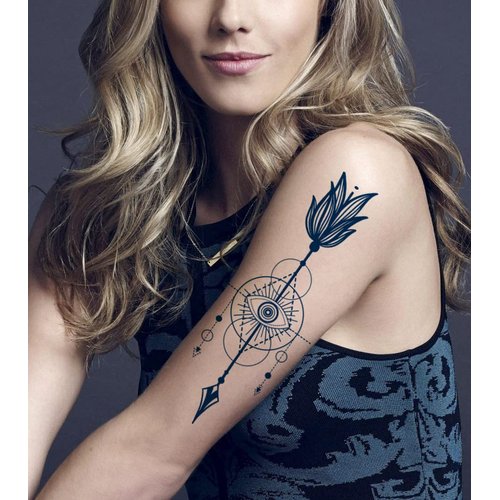 PADOUN Arrow Semi Permanent Tattoo, 6-Sheet Long Lasting 1-2 Weeks Temporary Tattoos Arrow Feather English Letter Bird Tattoo Stickers, 100% Plant-Based Ink Infinity Realistic Fake Tattoos for Women Kids Waterproof