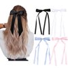Bow Clips for Women Velvet, ELKINROVIC Mini Bow Alligator Clips Long Soft Small Coquette Bows Ribbon Bowknot Hair Bows for Girls Adult Kids Black&Pink&White&Blue(4Packs)