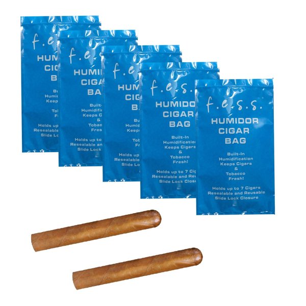 5 Pack FESS Products Travel Pouch Cigar Bag Ziplock Humidor Humidifier