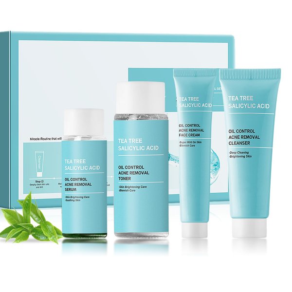 Green Tea Skincare Set, 4-In-1 Skincare Gift Set for Teen Girls, Korean Skin Care Set With Salicylic Acid, Serum, Toner, Face Cream, Cleanser, Oil Control & Moisturizing Teen Skin Care Kit