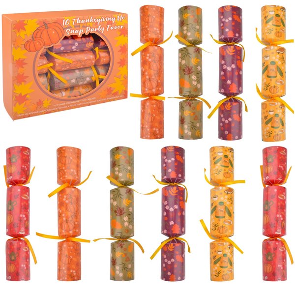 CHESLICR 10 Pack Thanksgiving No-Snap Party Table Favors Thanksgiving Fall Crackers No-pop Set with Party Hat Joke & Thanksgiving Day Gift for Kids Poppers Seasonal Dinner Traditions