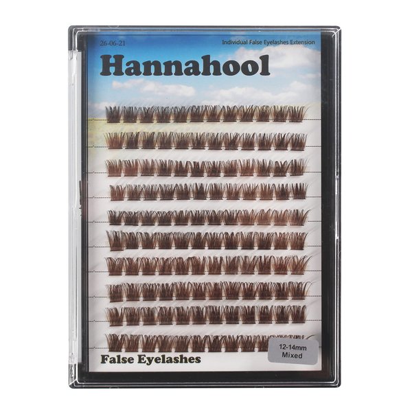 Hannahool 120pcs D Curl Individual Wide Stem Brown Cluster DIY Eye Lashes Extensions Mixed 12-14mm/14-16mm/16-18mm Makeup Dramatic Volume Lashes (Brown-12-14mm)