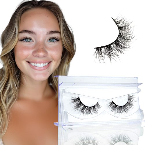 GOO GOO Mink Eyelashes, 13mm Natural 3D Mink Lashes Fake Eyelashes Individual Eyelashes Pack Siberian False Eyelashes Hand Made Black Thin Strips Soft Real Mink Lashes 1 Pair for Women