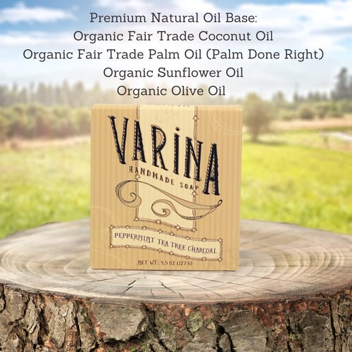 Varina Organic Peppermint Tea Tree Activated Charcoal Bar Soap - Gentle Cleansing for Sensitive Skin, Herbal and Mint - 3 Pack - Experience Healthy and Glowing Skin