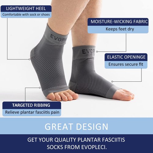 EVOPLECI Ankle Compression Sleeve Open Toe Ankle Compression Socks Plantar Fasciitis Support Brace Ankle Brace for Men Women Arch Support,Injury Recovery,Joint Pain … (M, GRAY-20-30mmHg)