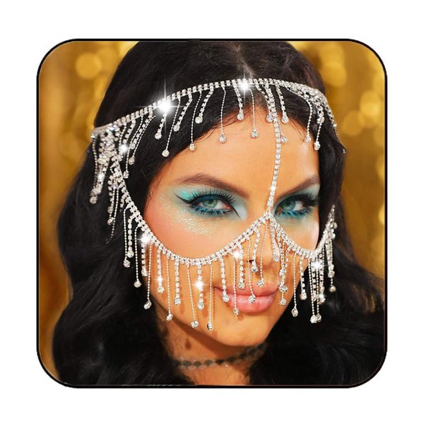 Aukmla Rhinestones Head Chain Jewelry Crystal Headband Hair Chains Festival Costume Headwear for Women