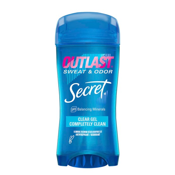 Secret Outlast Antiperspirant Deodorant for Women, Sweat & Odor Protection, PH Balancing Minerals, Clear Gel, Completely Clean Scent, 2.6 oz