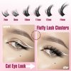 Zegaine Lash Clusters Kit Fluffy Eyelash Extension Cat Eye Lashes Natural Look Left & Right DIY Lash Extension Kit Wispy Fox Eye Eyelash Cluster Kit with Lash Glue, Tweezers, Brushes 132pcs 11 Pairs
