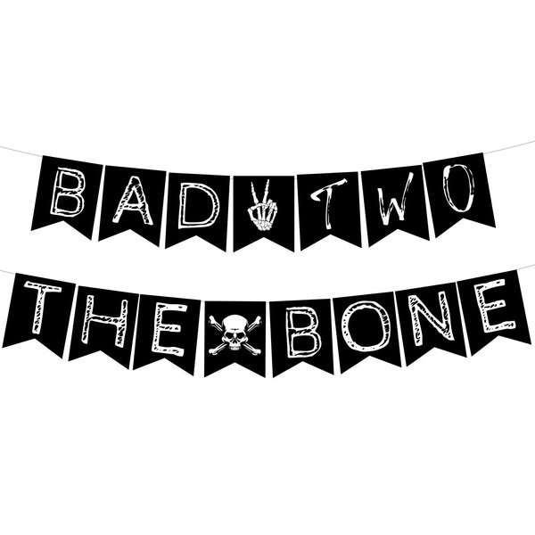 Bad Two the Bone Banner, 2nd Birthday Party Decorations, Rock N Roll Bone Skull Second Birthday Decoration, Born to Rock Music Theme 90s Birthday Party Supplies Black for Boys Kids