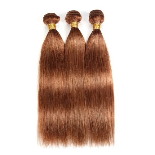 Brown Straight Bundles Human Hair Color #30 Light Brown Human Hair Bundles 12 14 16 Inch Brazilian Virgin Hair Double Weft Remy Hair Extensions Wet and Wavy Bundles Silky Soft
