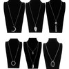 Ofeiyaa 10Pcs Long Pendant Necklace Simple Moon Bar Three Triangle Tassel Lock Sweater Y Shape Punk Chain Choker Necklace for Women Girls Silver Tone
