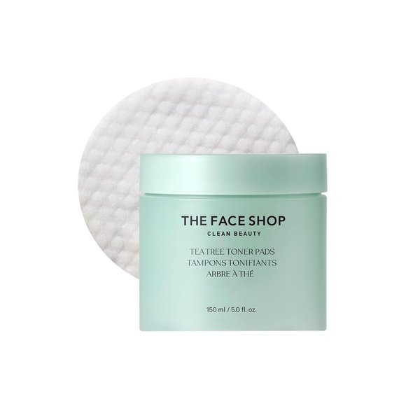 The Face Shop Tea Tree Toner Pads - Improve Uneven Skin Tone, Pore Minimizer - Exfoliating Dual Sided Toner Pad - AHA, BHA, PHA, Hyaluronic Acid - Cotton Facial Pad - Korean Toner - Korean Skin Care
