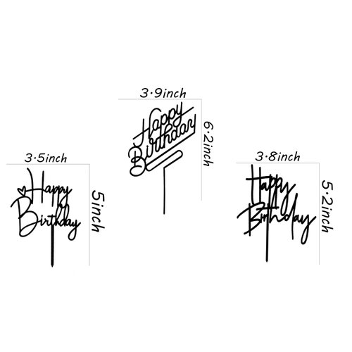 3pcs Black Happy Birthday Cake Topper Acrylic Birthday Cake Toppers for Birthday Party Decor Supplies
