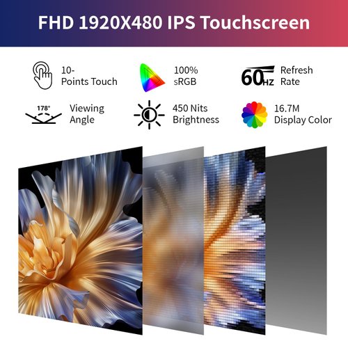 8.8 Inch Touchscreen Monitor,FHD IPS 1920x480 LCD Display,PC Temperature Monitor,Computer Secondary Screen for Raspberry Pi Computer Case Temperature Windows Aida64 CPU GPU