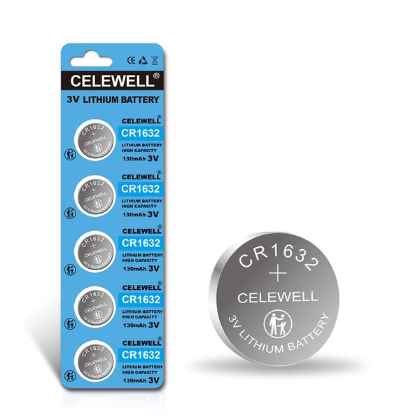 CELEWELL CR1632 5 Pack CR 1632 Battery Lithium 3v for Garmin Vivofit Jr Key Fob Replacement 【5-Year Warranty】