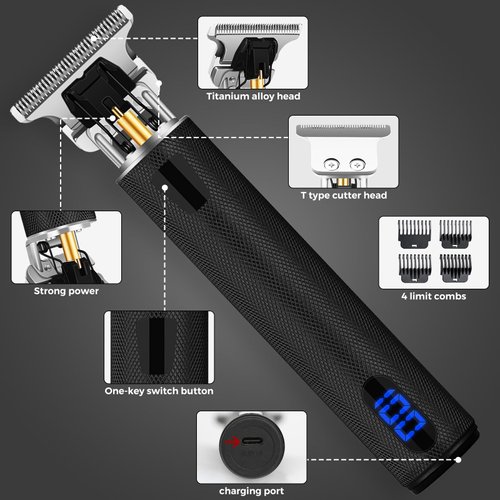 Hair Clippers, Hair Trimmer for Men Cordless Rechargeable Hair Trimmer with LCD Display Cutting Grooming Kit， Approaching Zero Gapped Cutting Grooming Kit Gifts for Men